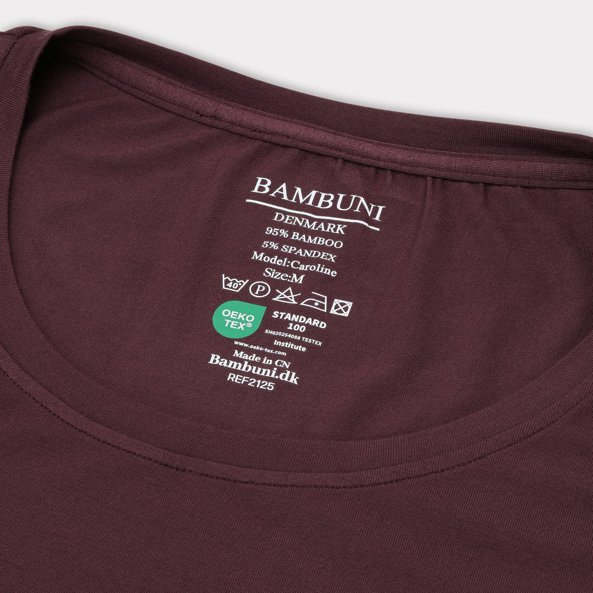 Bambus t-shirt o-hals i bordeaux carelabel