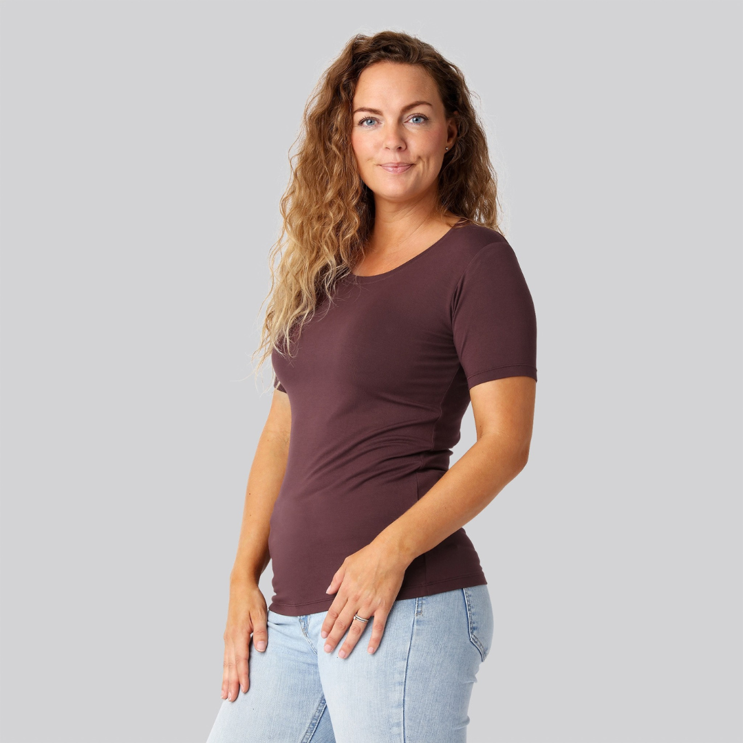 Bambus t-shirt o-hals i bordeaux damer