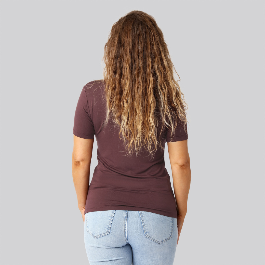 Bambus t-shirt o-hals i bordeaux til damer