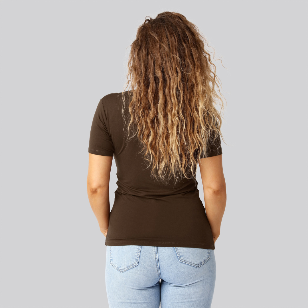 Bambus t-shirt o-hals i brun til damer