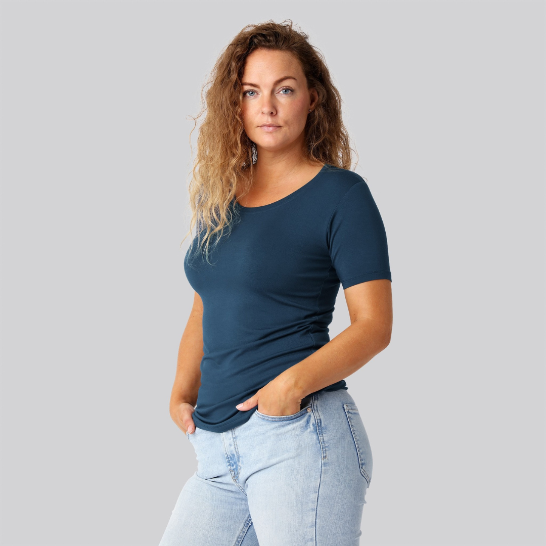 Bambus t-shirt o-hals i petroleumsblå damer