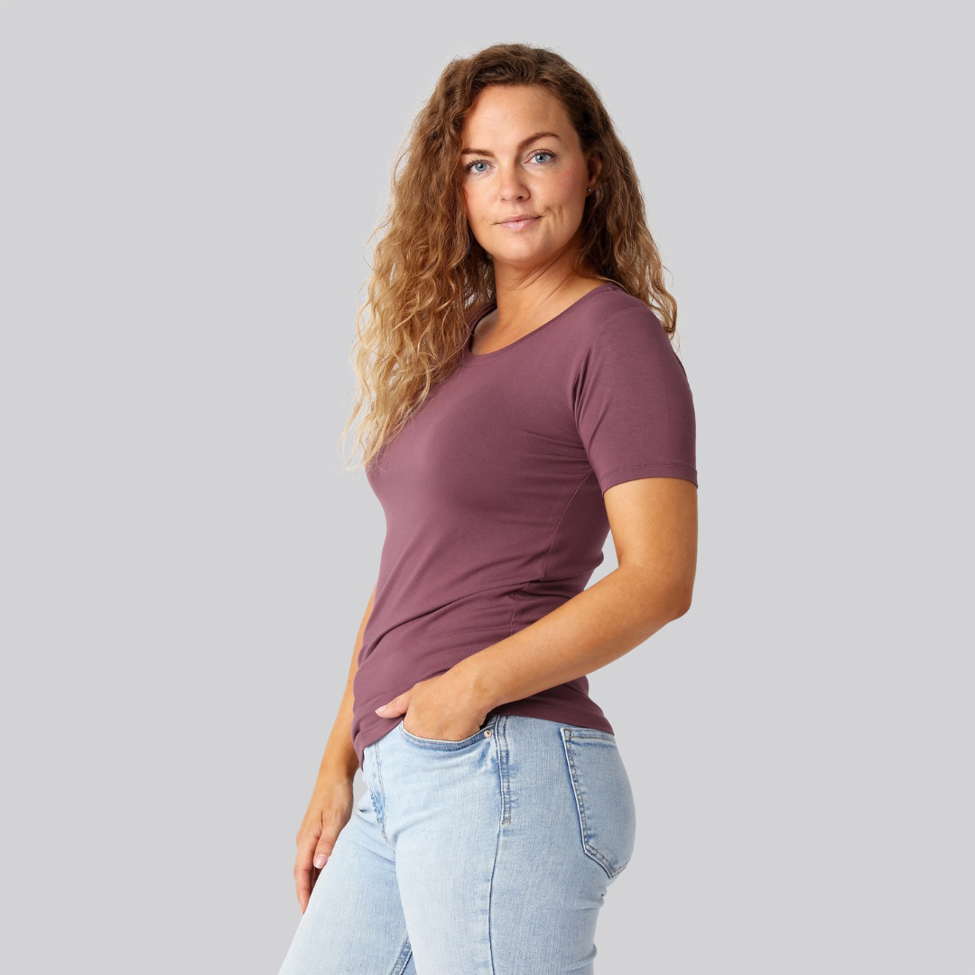 Bambus t-shirt o-hals i rose damer