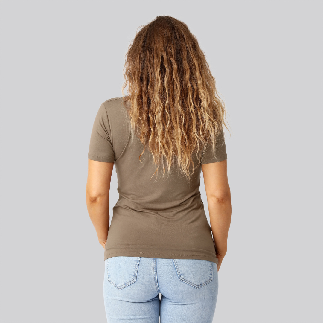 Bambus t-shirt o-hals i sand til damer