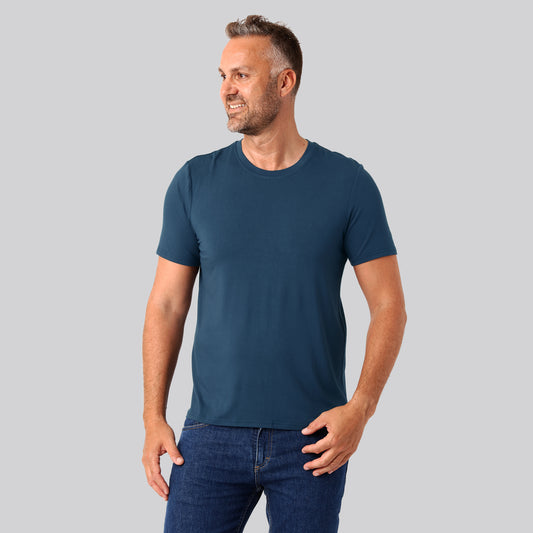 Bambus t-shirt o-hals petroleumsblå mænd