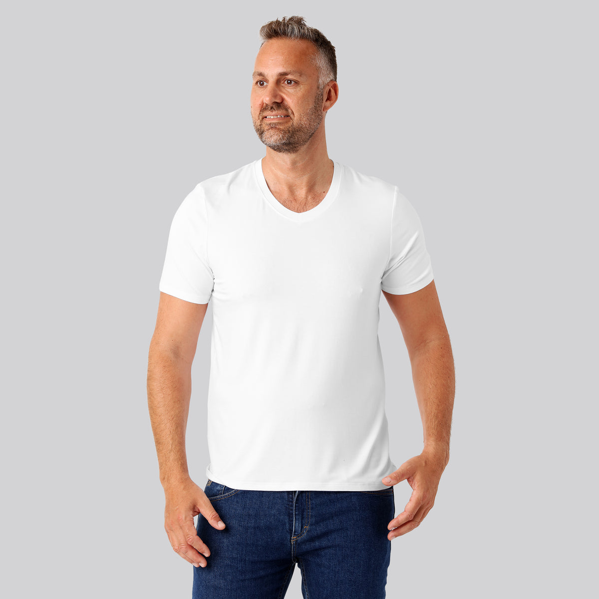 Bambus t-shirt v-hals hvid mænd