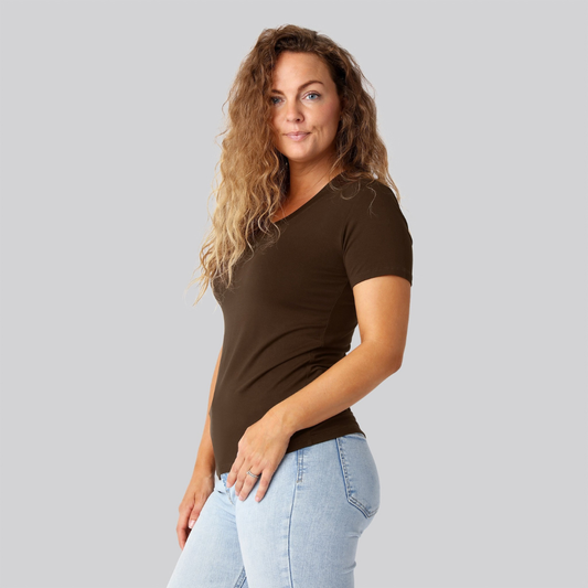 Bambus t-shirt v-hals i brun damer