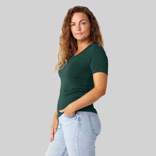 Bambus t-shirt v-hals i grøn damer