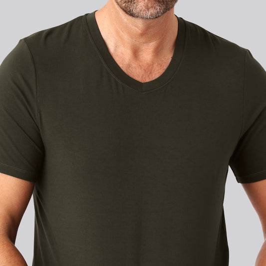 Bambus t-shirt v-hals mørkegrøn mand