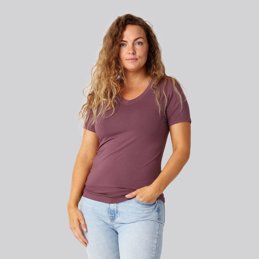 Bambus t-shirt v-hals rose damer