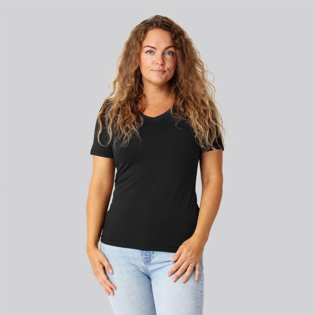 Bambus t-shirt v-hals sort damer