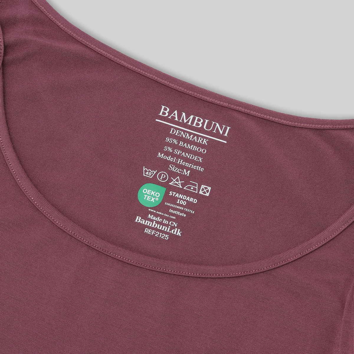 Bambus top m. smal strop i rose til damer carelabel