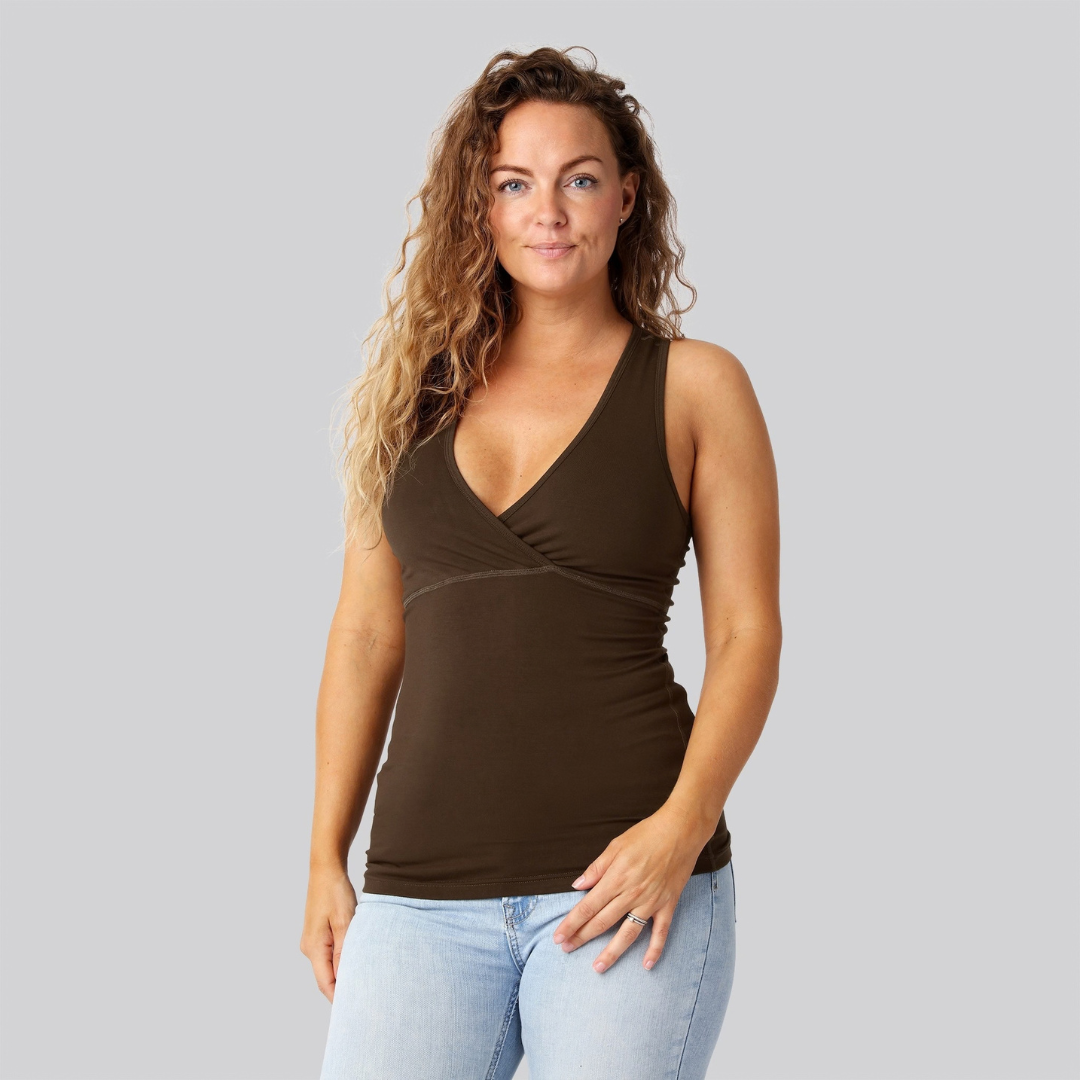 Bambus v-hals top brun damer