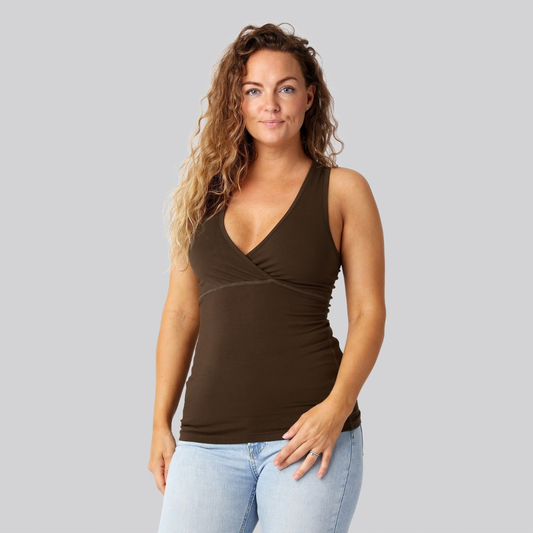 Bambus v-hals top brun damer