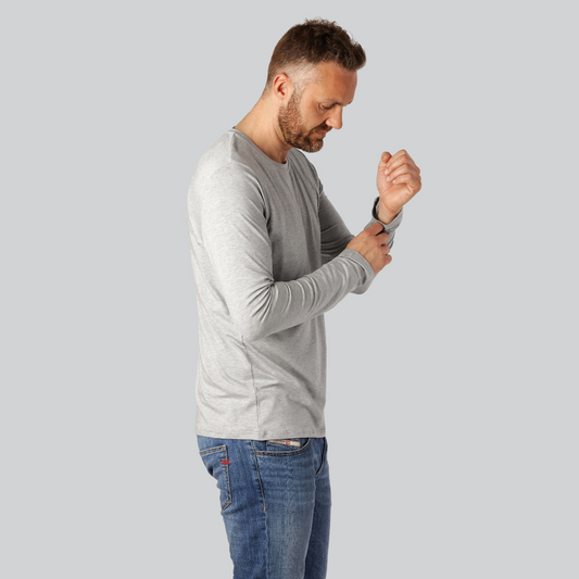 Bambus langærmet t-shirt i lysegrå til mænd