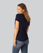 Bambus t-shirt v-hals ribbet i navy til damer