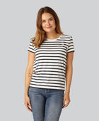 Bambus t-shirt o-hals stribet i navy/beige til damer