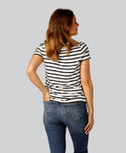 Bambus t-shirt o-hals stribet i navy/beige til damer