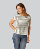 Bambus t-shirt o-hals stribet i oliven/beige til damer