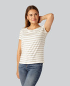 Bambus t-shirt o-hals stribet i sand/beige til damer