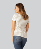 Bambus t-shirt o-hals stribet i sand/beige til damer